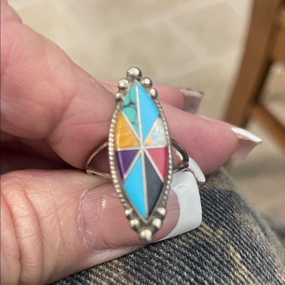 Colorful Geometric Inlay Ring - Picture 2 of 4